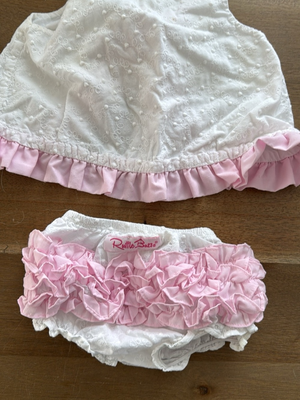 Ruffle Butts White Eyelet Top and Pink Ruffle Bloomers Set